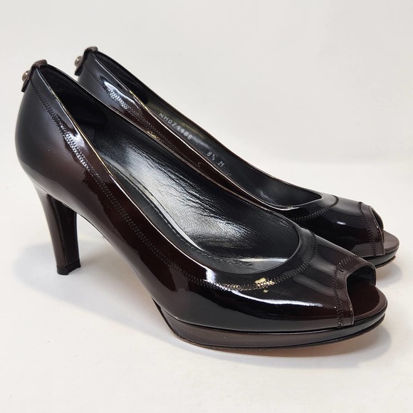 Stuart Weitzman Brown Ombre Patent Leather Peep Toe Pumps Heels Womens 8.5 M - Picture 1 of 11